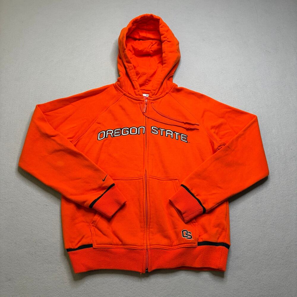 Nike Hoodie Women M Orange Oregon State Beavers Full‎ Zip Y2K Team Sweatshirt